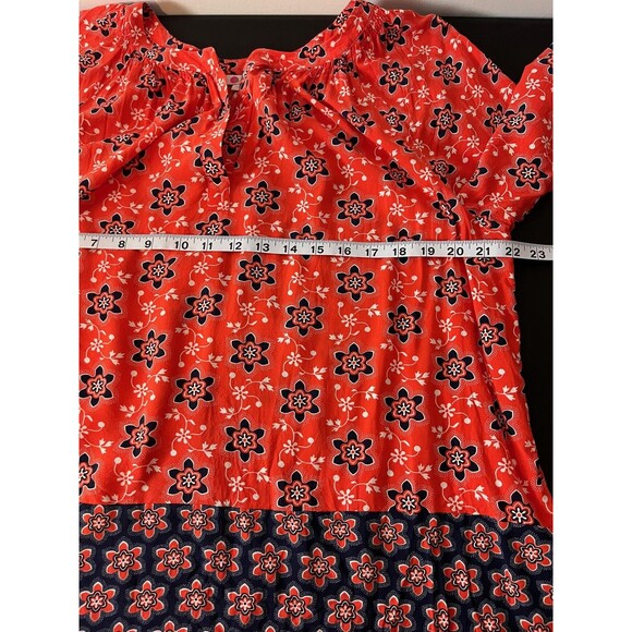 Boden Blouse Womens 14 Red Navy Floral Boho Peasant V Neck Long Sleeve Tunic - Picture 7 of 8